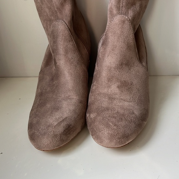 INC women’s taupe tan Rikki over the knee faux suede boots 2 1/2 “ block heel - Picture 4 of 7
